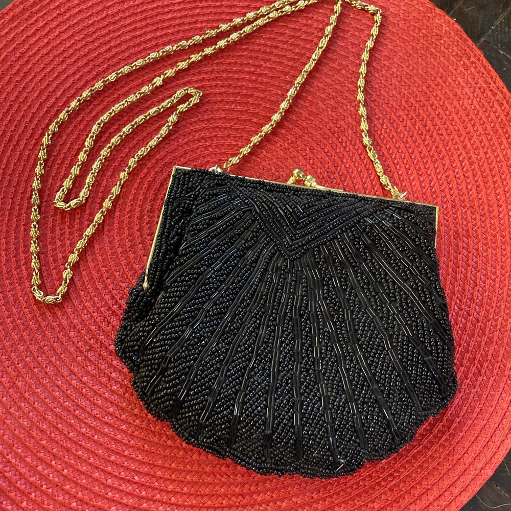 Elegant Vintage Black Beaded Evening Bag